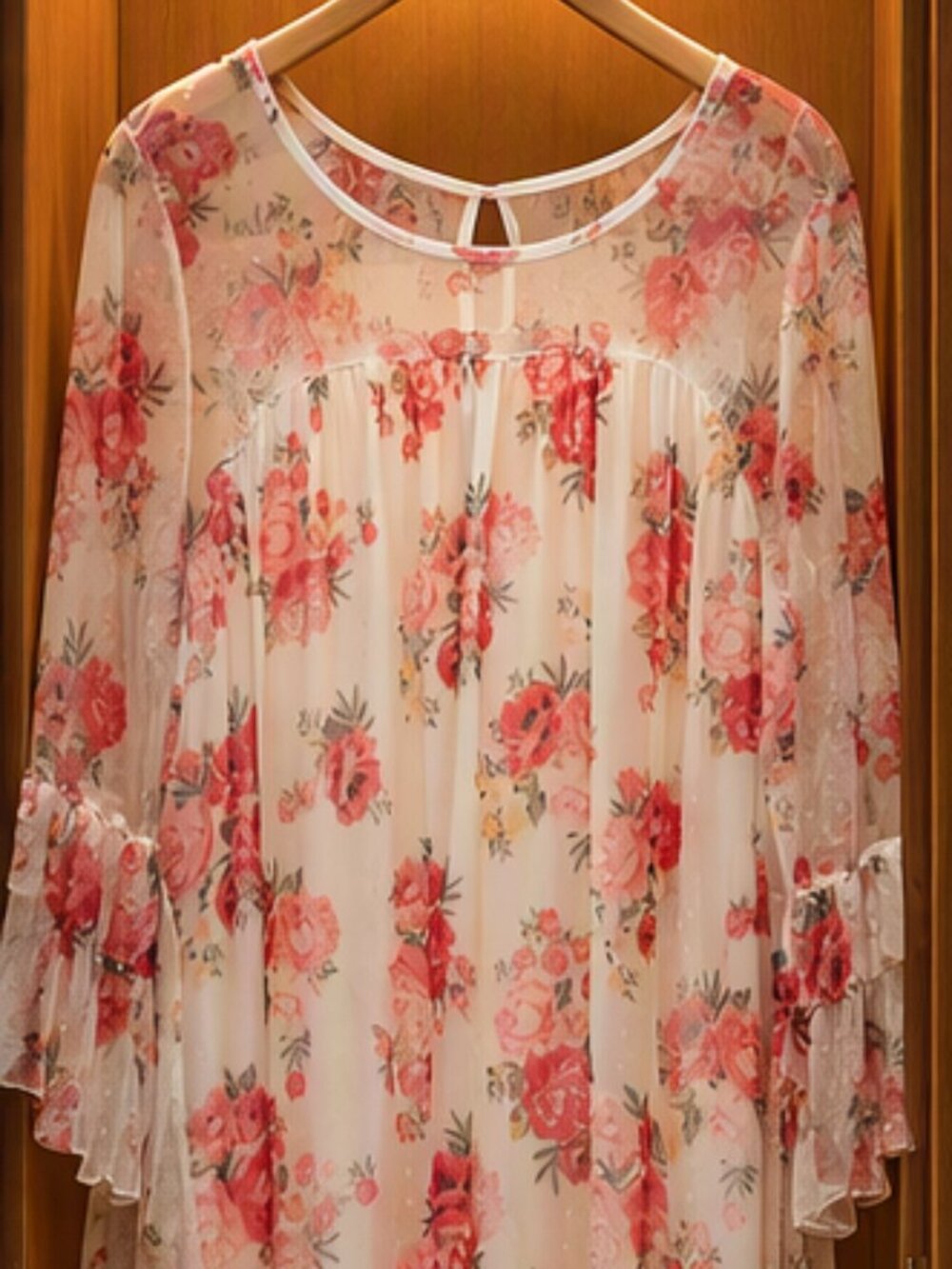 Chiffon white and pink flowered lace lined.